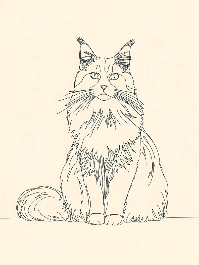 Minimalist Line Drawing of a Chrysanthemum Cat | Modern Abst canvas by Viv Line Art