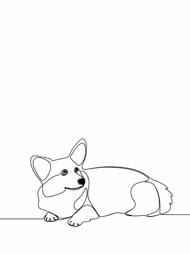 Minimalist Line Drawing of a Corgi | Modern Abstract Art canvas by Viv Line Art
