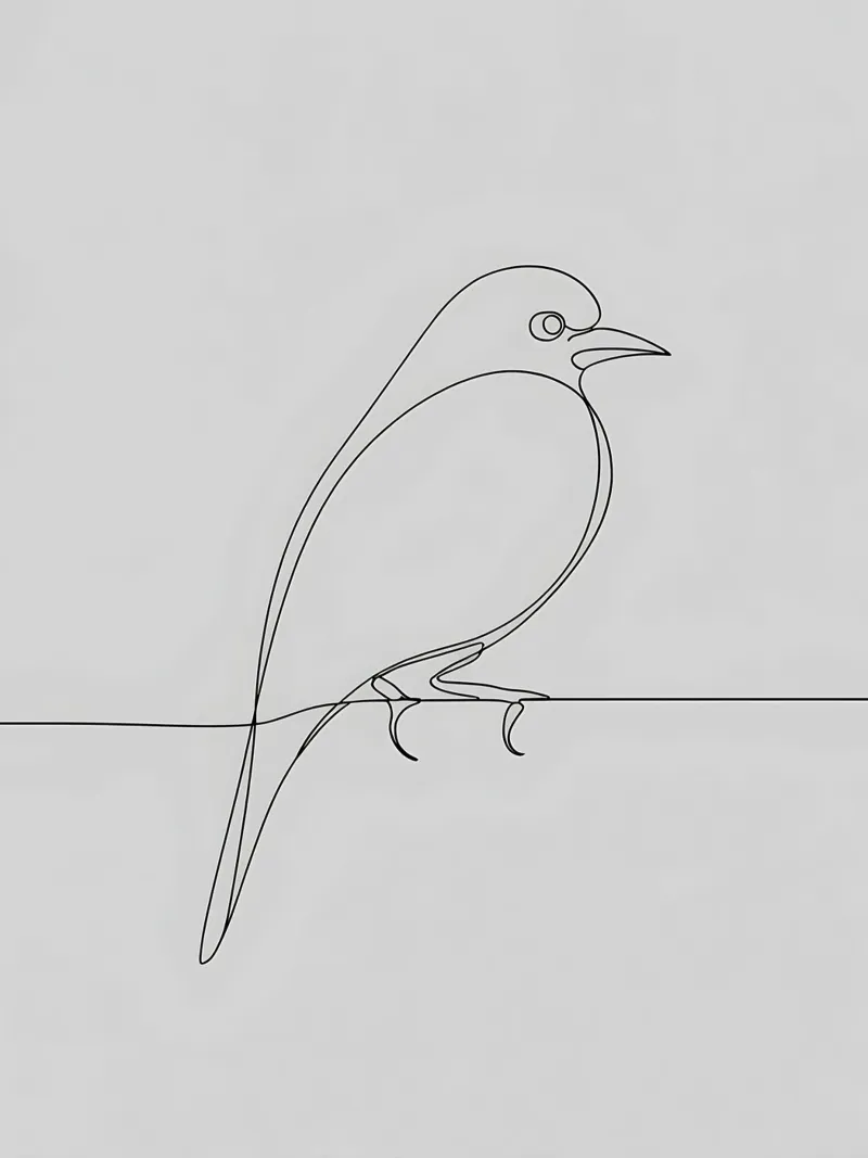 Minimalist Line Drawing of a Bird on a Wire | Modern Abstrac canvas by Viv Line Art
