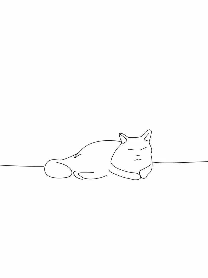 Minimalist Line Drawing of a Cat Sleeping | Modern Abstract hahnemühle by Viv Line Art