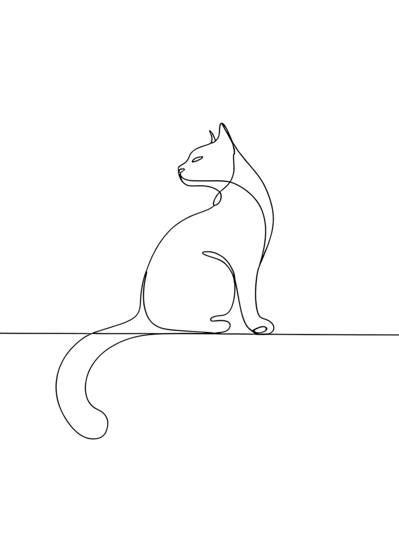 Minimalist Line Drawing of a Cat Sitting on a Wall | Modern canvas by Viv Line Art