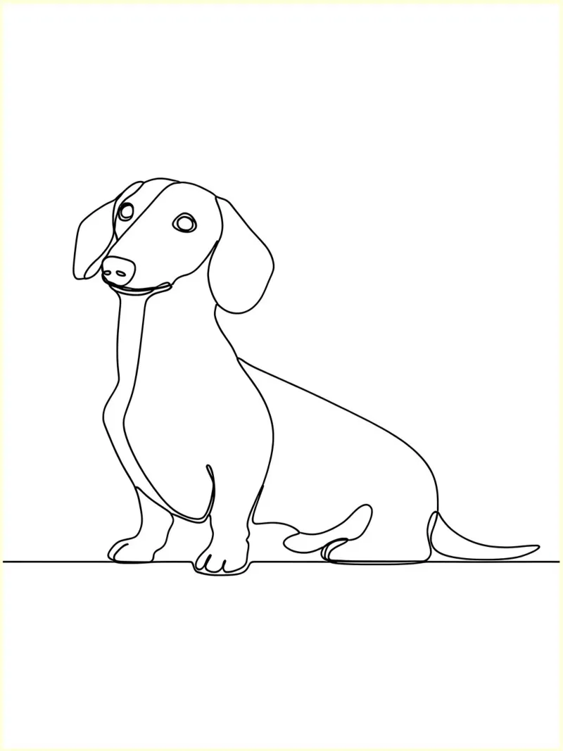 Dessin au trait minimaliste d'un teckel | Modern Abstract Art hahnemühle de Viv Line Art