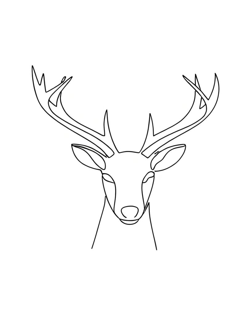 Minimalistische Strichzeichnung eines Hirschkopfes | Moderne abstrakte Kunst Leinwand von Viv Line Art