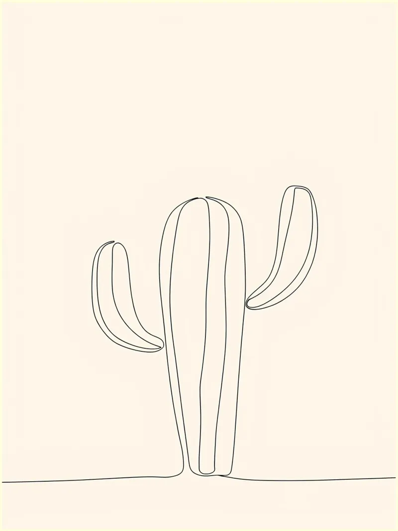 Minimalist Line Drawing of a Cactus | Modern Abstract Art canvas by Viv Line Art