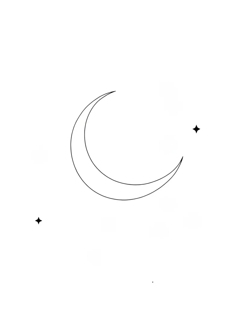 Minimalist Line Drawing of the Moon and Stars | Modern Abstr canvas by Viv Line Art