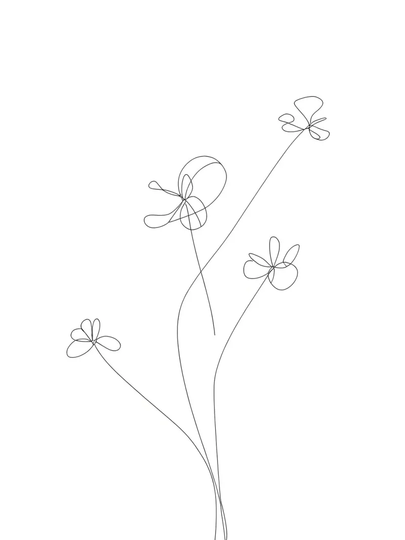 Dessin au trait minimaliste de dahlias | Modern Abstract Art poster de Viv Line Art