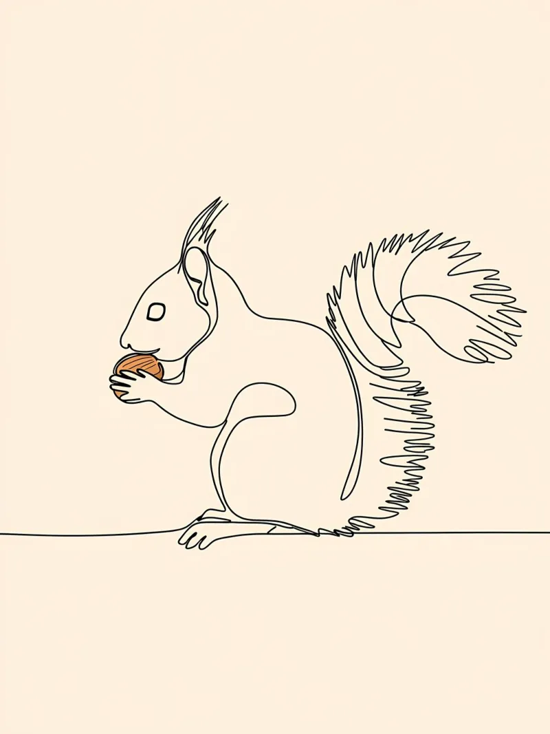 Dessin minimaliste d'un écureuil mangeant une noix | Moderne hahnemühle de Viv Line Art