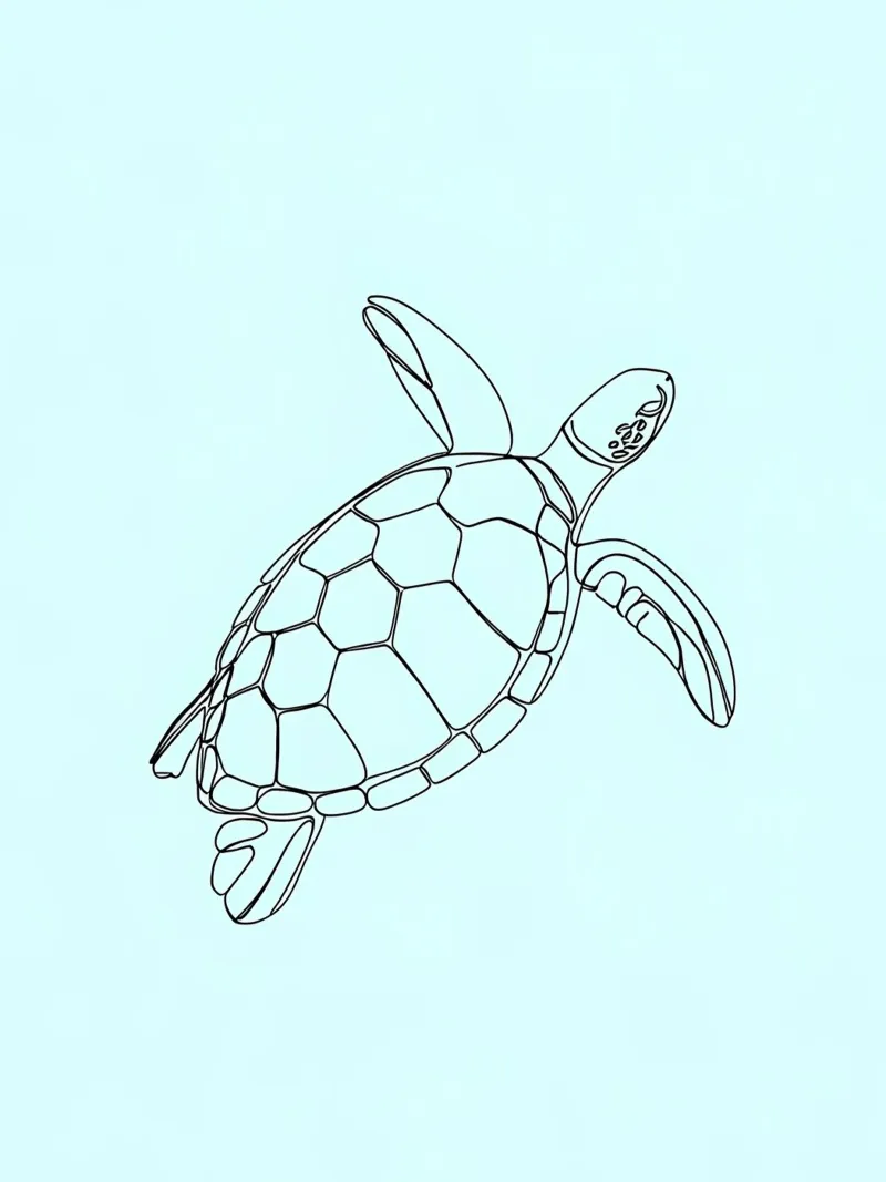 Minimalist Line Drawing of a Sea Turtle | Modern Abstract Ar canvas by Viv Line Art