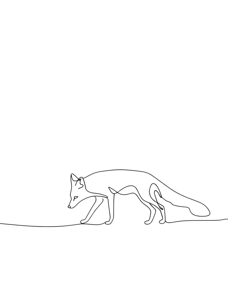 Minimalist Line Drawing of a Fox Walking | Modern Abstract A hahnemühle by Viv Line Art