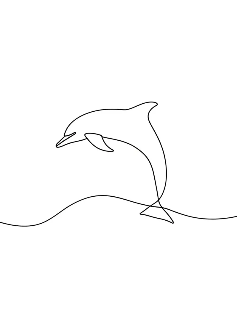 Minimalist Line Drawing of a Dolphin Jumping | Modern Abstra canvas by Viv Line Art