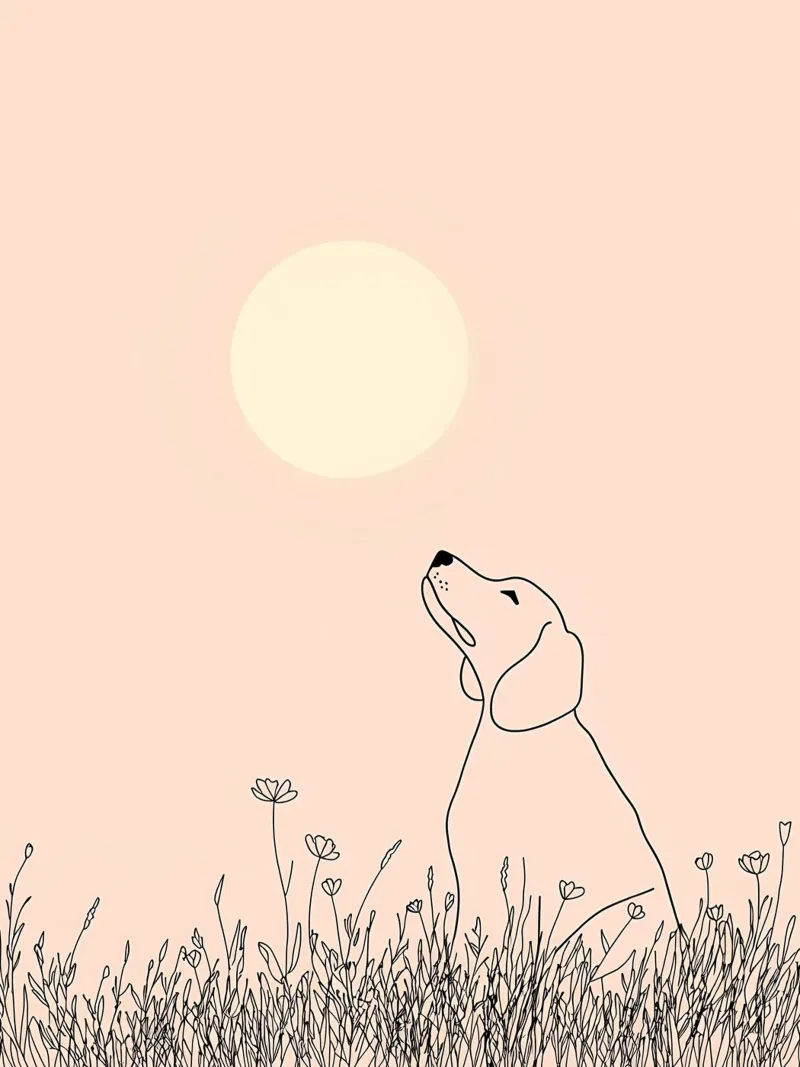 Minimalist Line Drawing of a Dog Watching the Sun | Modern A canvas with Floater frame by Viv Line Art
