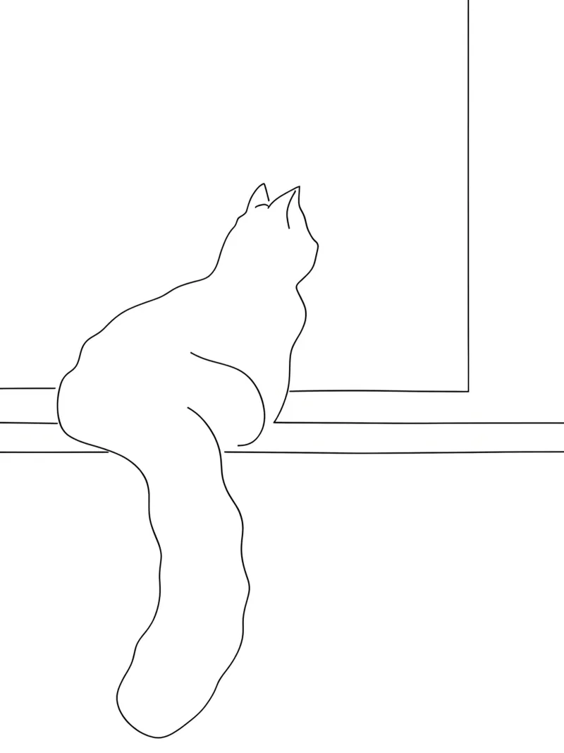 Minimalist Line Drawing of a Cat Sitting on a Window Sill canvas by Viv Line Art