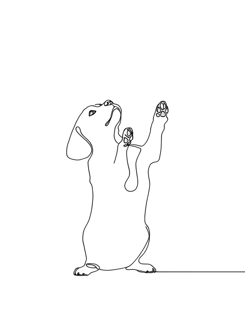 Dessin minimaliste d'un teckel dansant | Modern Abst hahnemühle de Viv Line Art