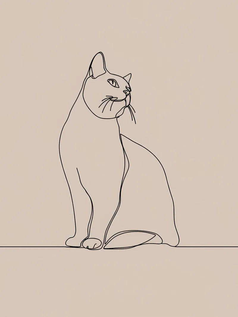 Minimalist Line Drawing of a Cat Portrait | Modern Abstract canvas by Viv Line Art