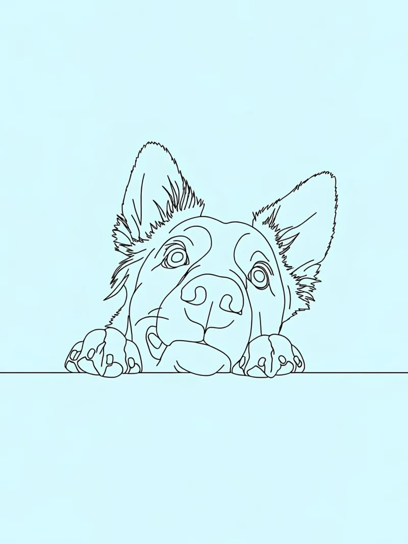 Minimalist Line Drawing of a Sneaking Dog | Modern Abstract canvas by Viv Line Art