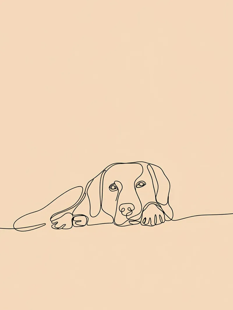 Minimalist Line Drawing of a Dog Laying Down | Modern Art canvas by Viv Line Art