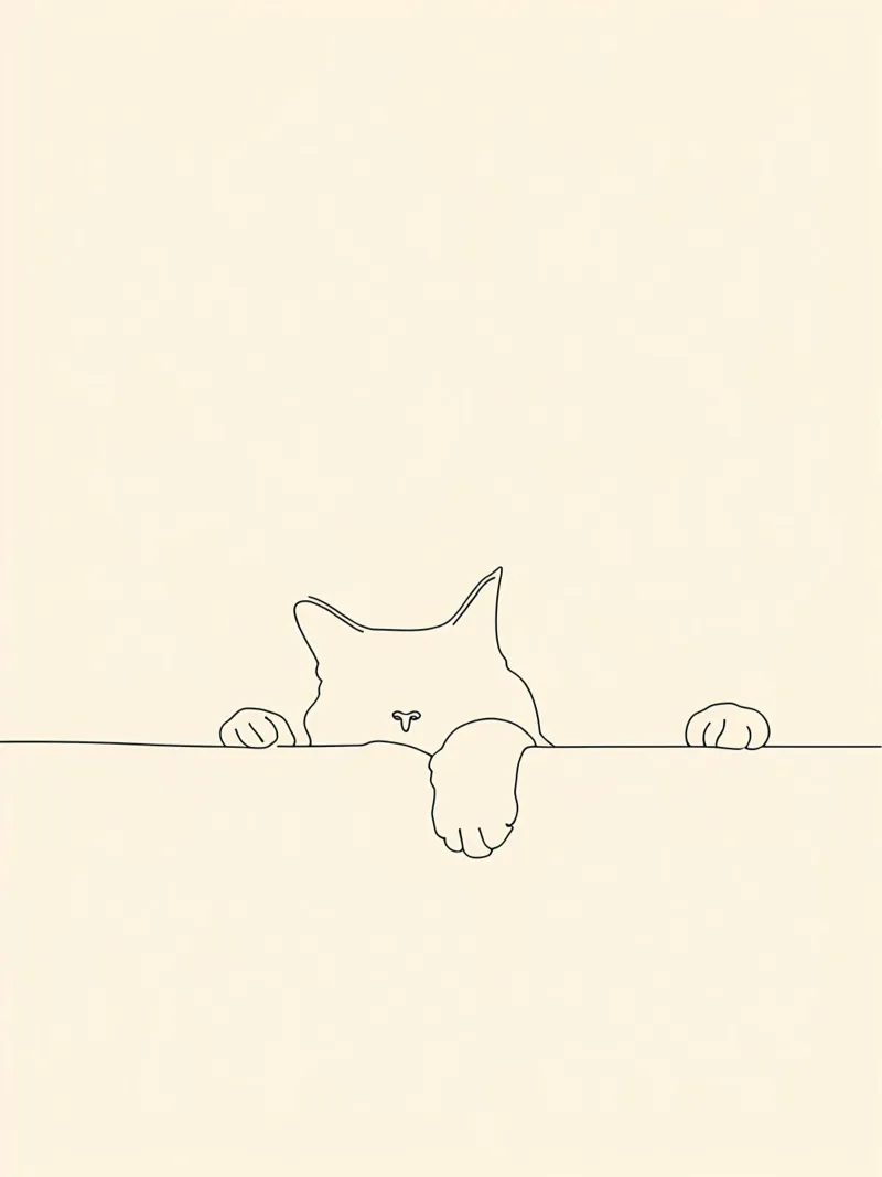Minimalist Line Drawing of a Cat on the Wall | Modern Art hahnemühle by Viv Line Art