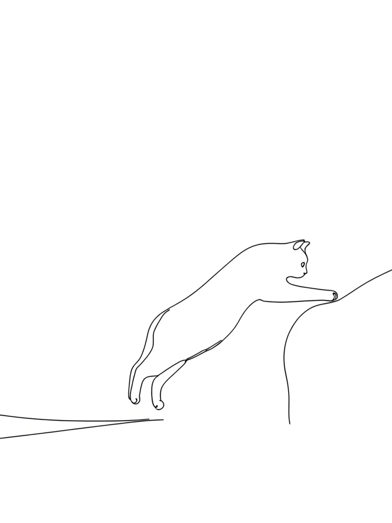 Minimalist Line Drawing of a Kitty Cat Leaping | Modern Abst canvas by Viv Line Art