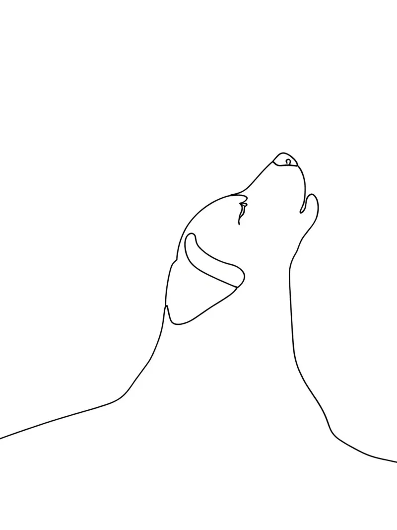 Dibujo lineal minimalista de un perro tranquilo | Abstracto moderno metacrilato de Viv Line Art