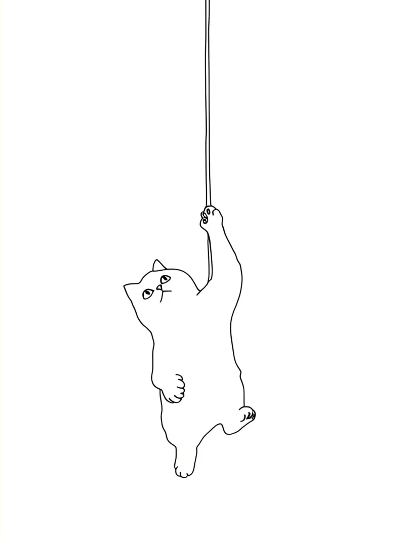 Minimalist Line Drawing of a Cat Hanging on a String | Moder hahnemühle by Viv Line Art