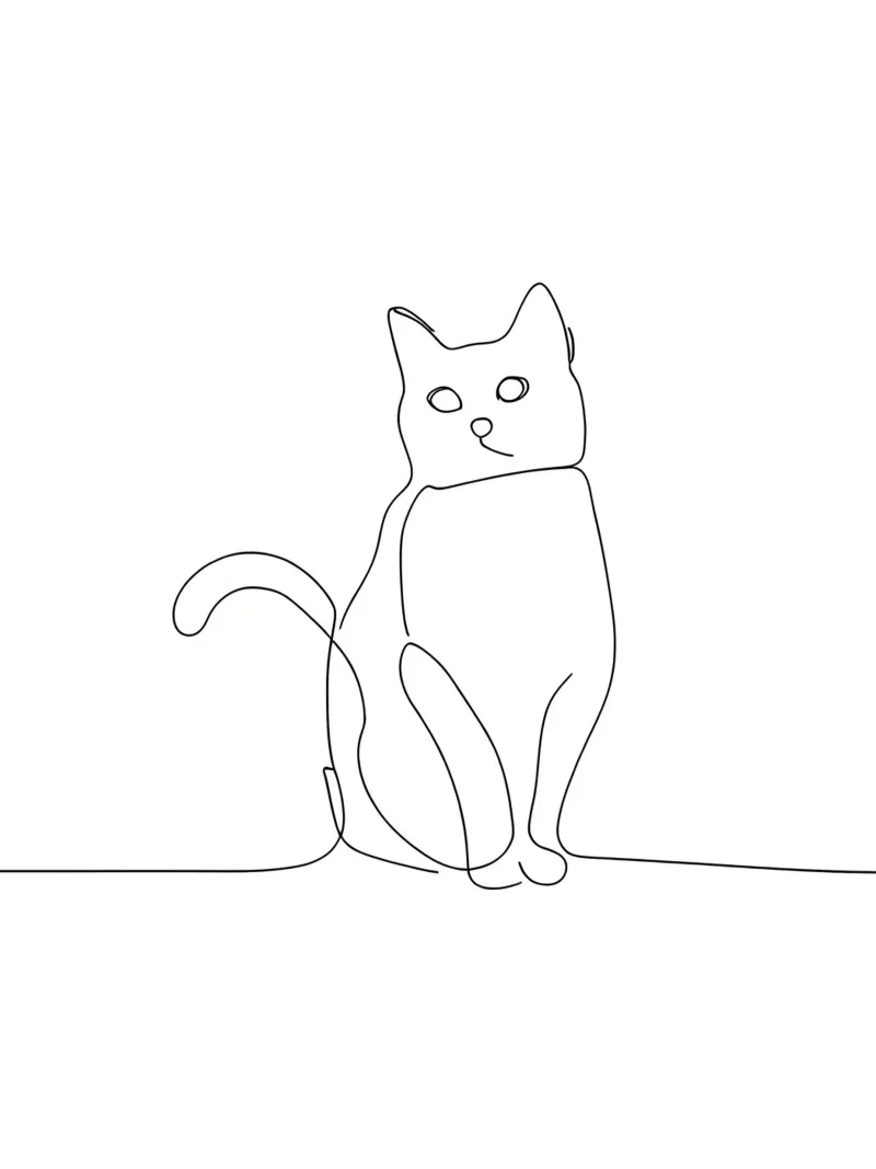 Minimalist Line Drawing of a Cat in Sitting Pose | Modern Ab canvas by Viv Line Art