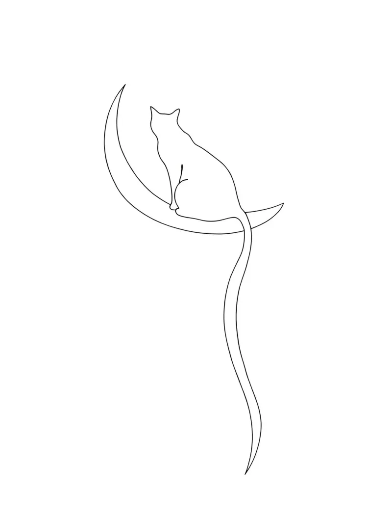 Minimalist Line Drawing of a Cat on the Moon | Modern Art canvas by Viv Line Art