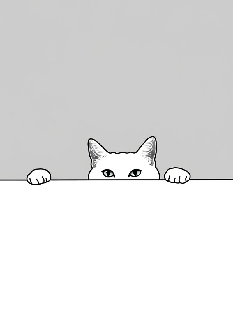 Dessin au trait minimaliste d'un chat qui regarde dans le vide - Abstrait moderne poster de Viv Line Art
