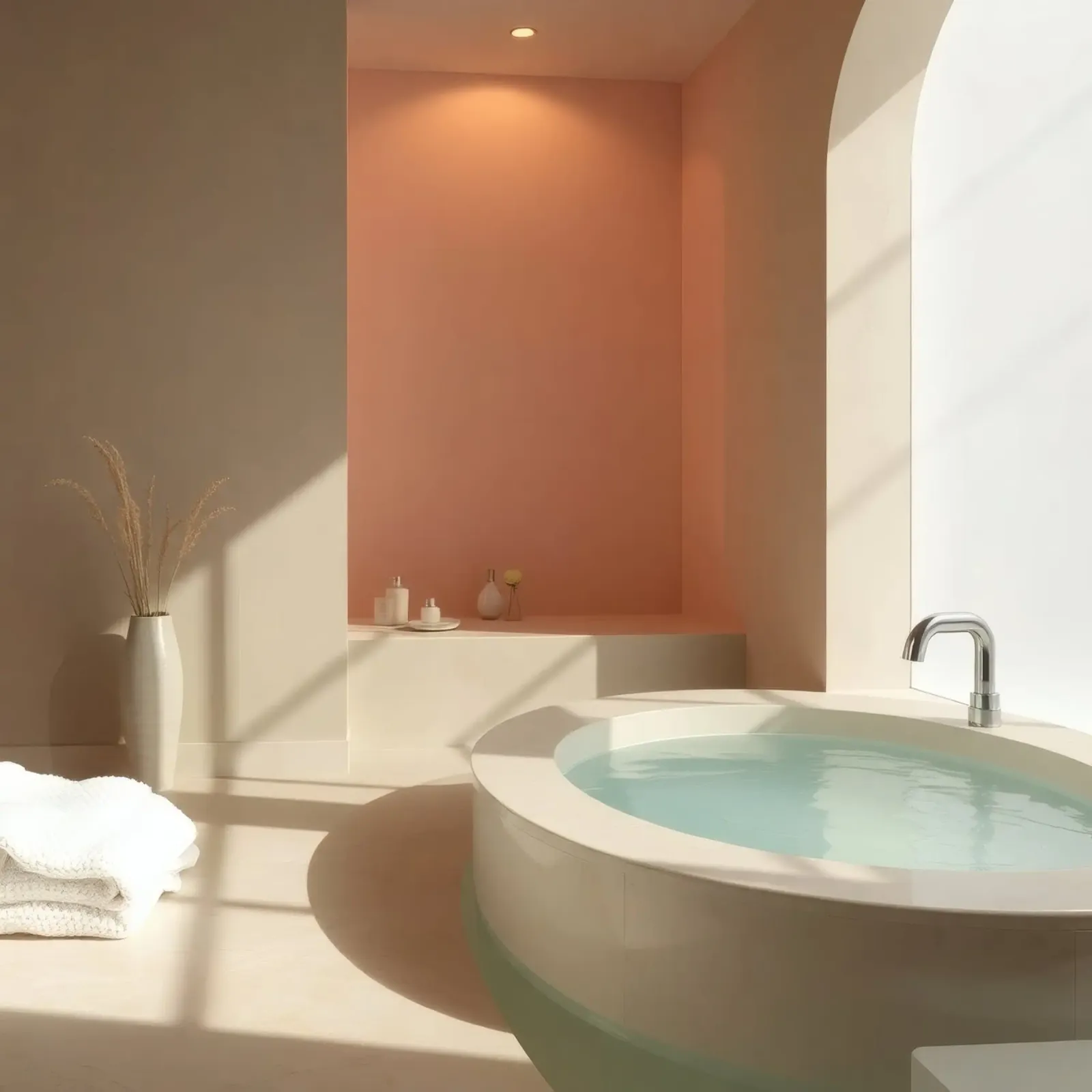 Luxurious bathroom with modern design featuring a large soak canvas by DesignDoodle