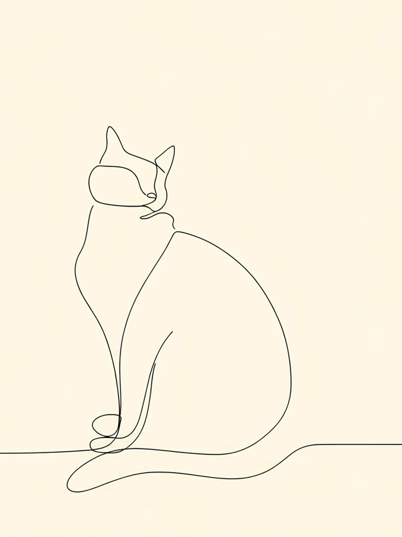 Minimalist Line Drawing of a Cat Sitting | Modern Abstract canvas by Viv Line Art