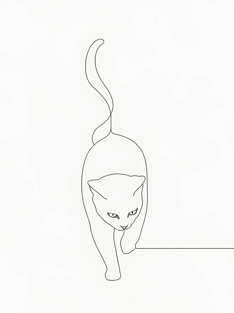 Minimalist Line Drawing of a Cat Walking | Modern Abstract canvas by Viv Line Art