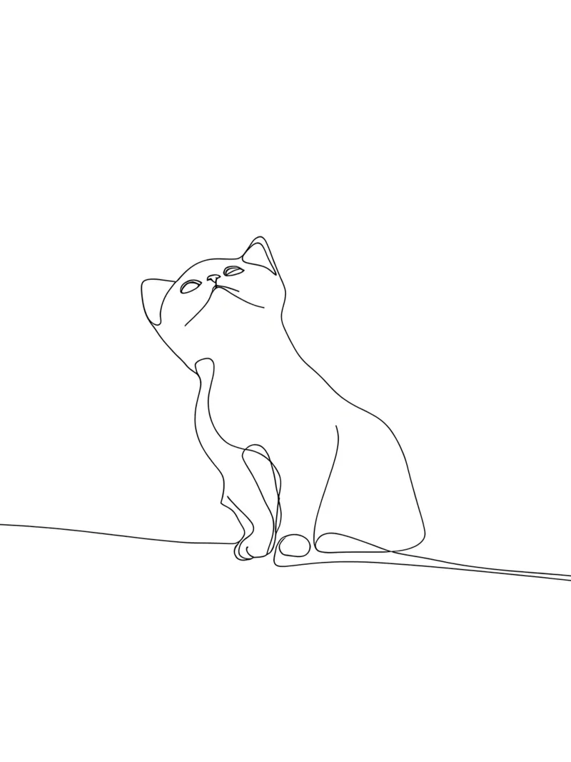 Dessin au trait minimaliste d'un chat mignon | Modern Abstract Art hahnemühle de Viv Line Art