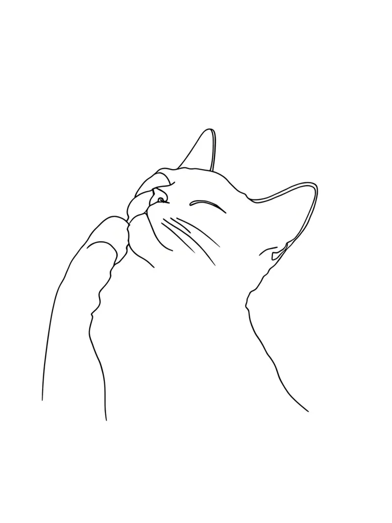 Minimalist Line Drawing of a Happy Cat | Modern Abstract Art canvas by Viv Line Art