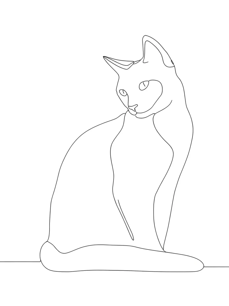 Minimalist Line Drawing of a Cat Sitting Peacefully | Modern alu-dibond by Viv Line Art