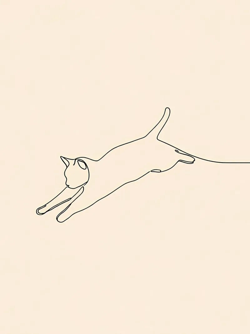 Minimalist Line Drawing of A Cat leaping | Modern Abstract canvas by Viv Line Art