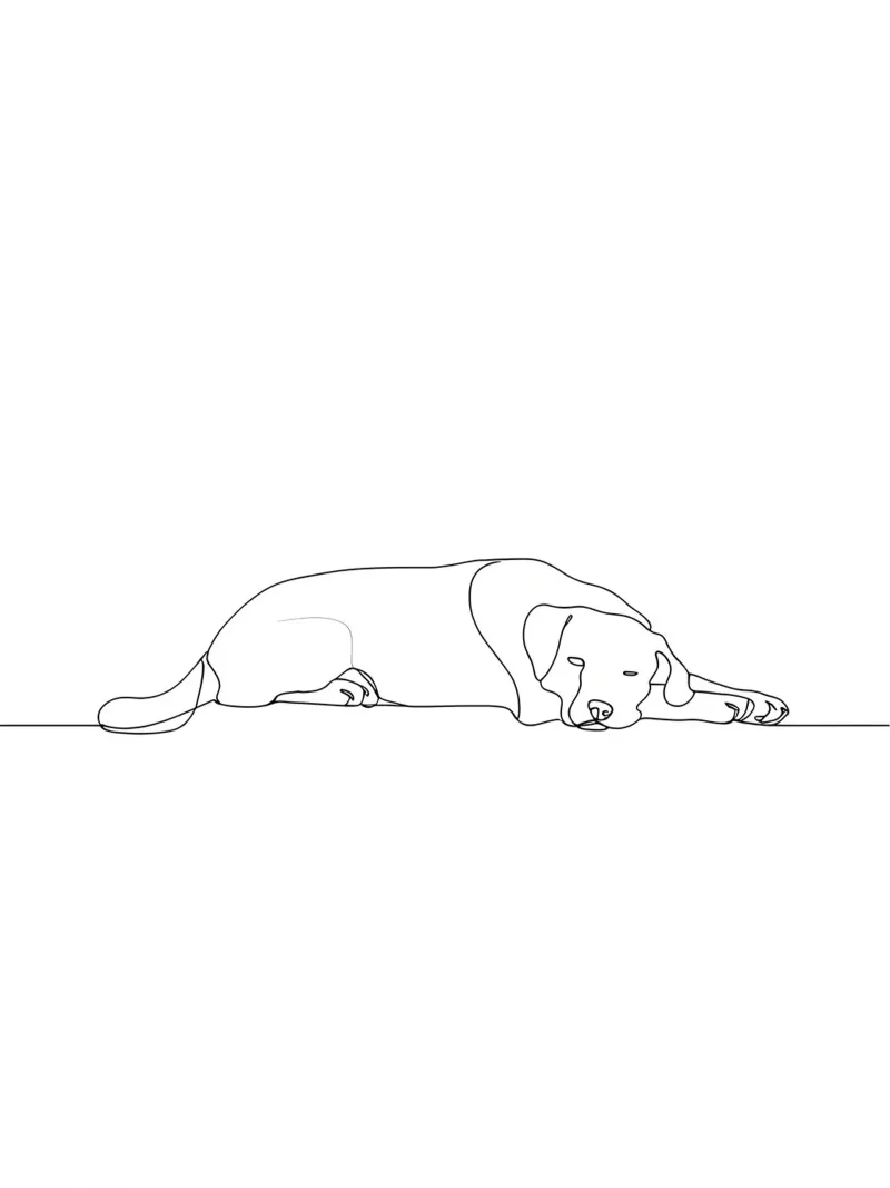 Dessin au trait minimaliste d'un chien endormi | Abstrait moderne hahnemühle de Viv Line Art