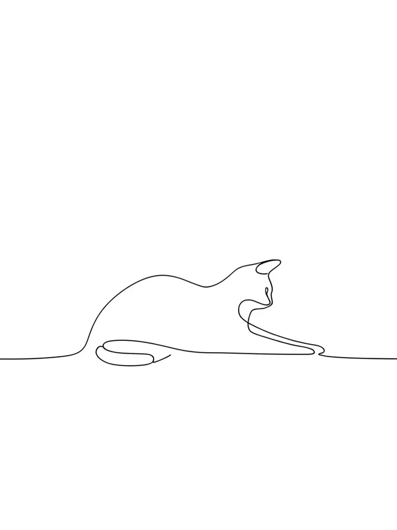 Dessin au trait minimaliste d'un chat qui s'étire - Abstrait moderne A hahnemühle de Viv Line Art