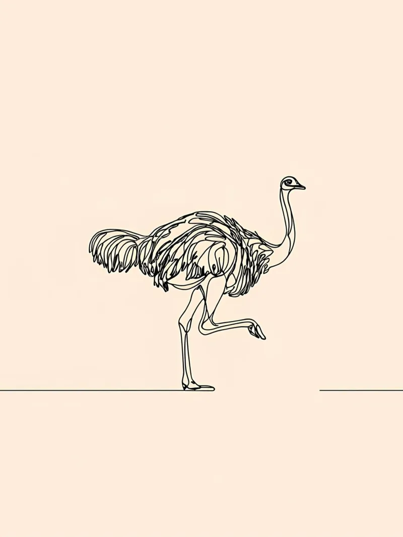Disegno lineare minimalista di uno struzzo che cammina | Moderno pellicola backlit da Viv Line Art