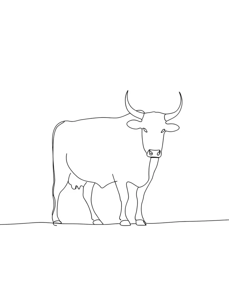 Dessin au trait minimaliste d'une vache calme | Modern Abstract Art hahnemühle de Viv Line Art