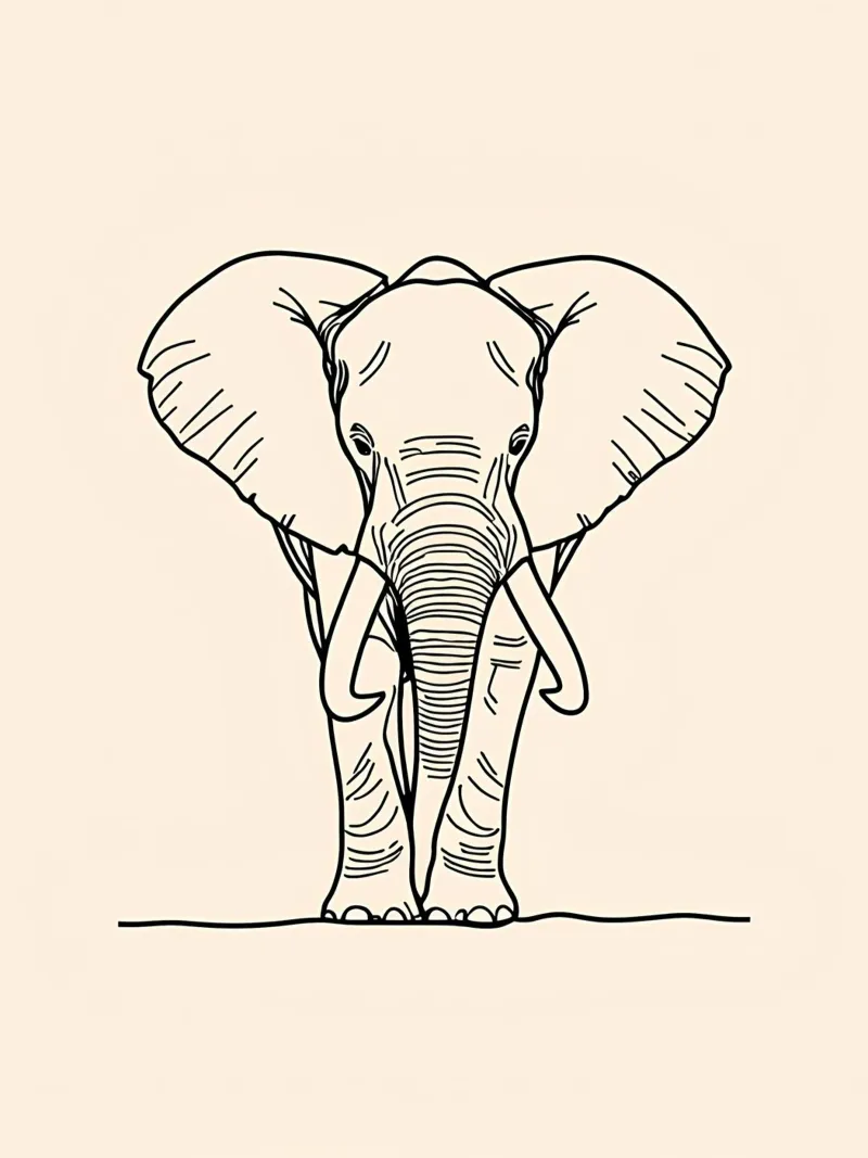 Minimalist Line Drawing of a Walking Elephant | Modern canvas by Viv Line Art