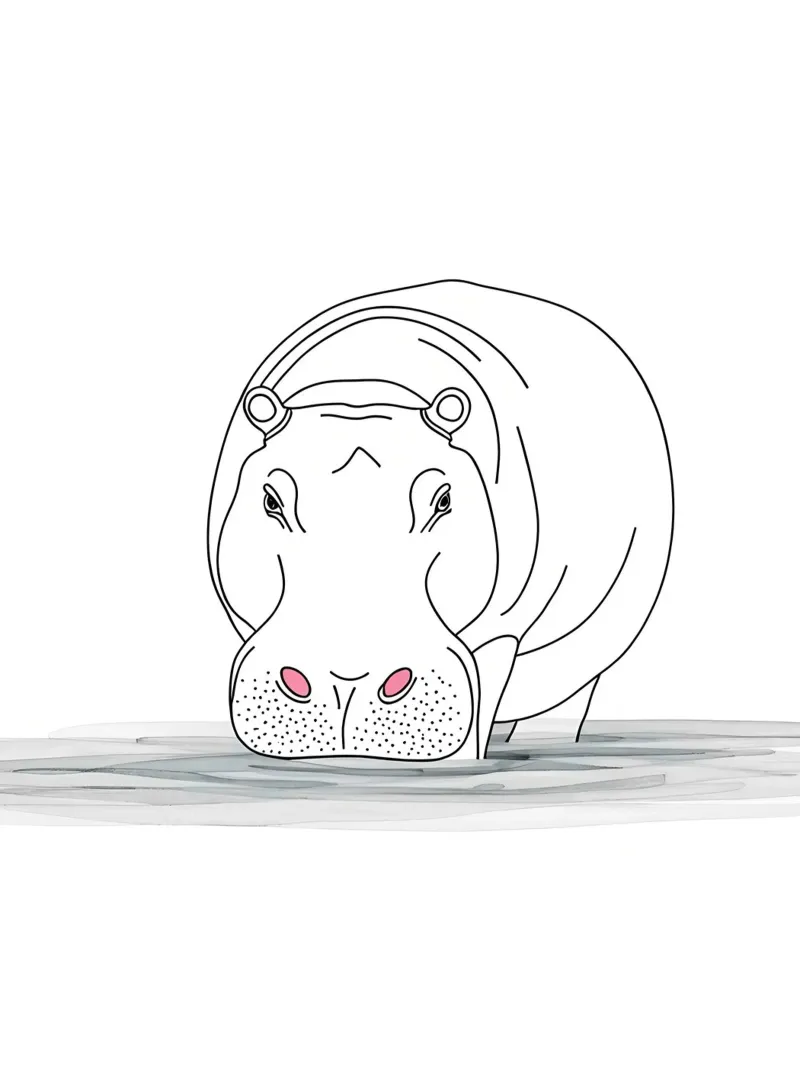Minimalist Line Drawing of a Hippo in the Water | Modern Abs poster by Viv Line Art