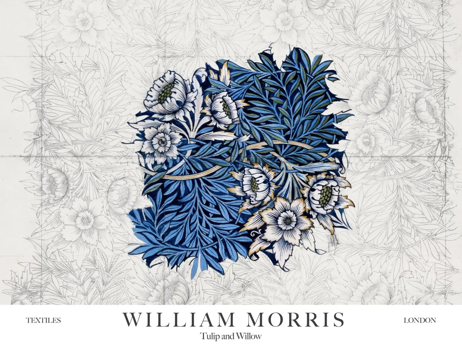 William Morris, Tulip and Willow Drawing poster with aluminum frame by Peaches Art Prints