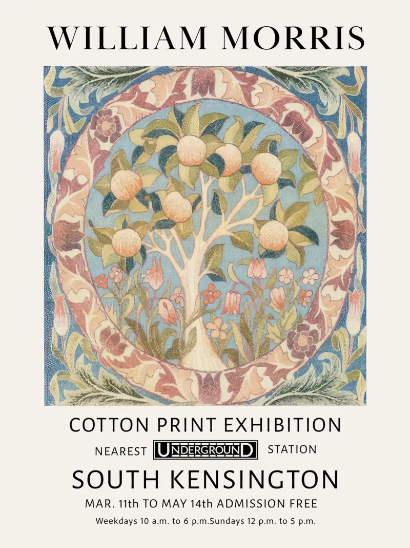 William Morris, Albero della vita con pesche e arance poster con telaio in plastica da Peaches Art Prints
