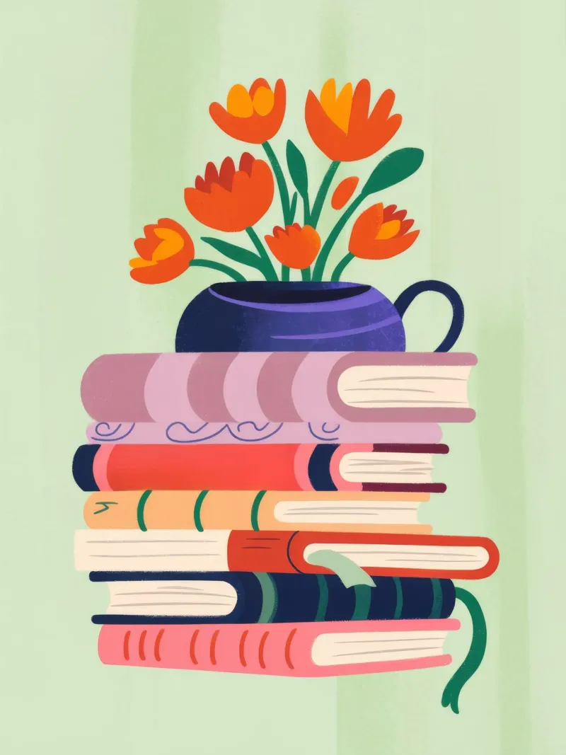 Fiori di libri poster con telaio in legno da Artie Shifa