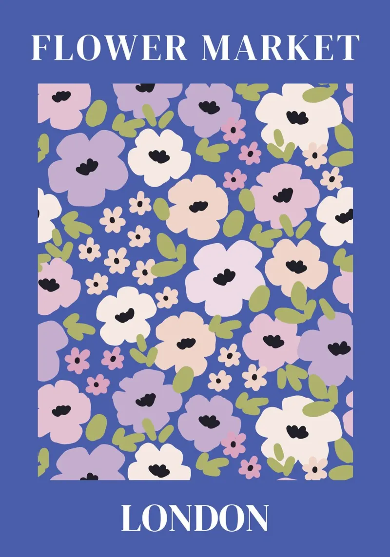 Bloemenmarkt, Londen, bloemsierkunst, abstracte bloem canvas met Baklijst van pdigitalprints