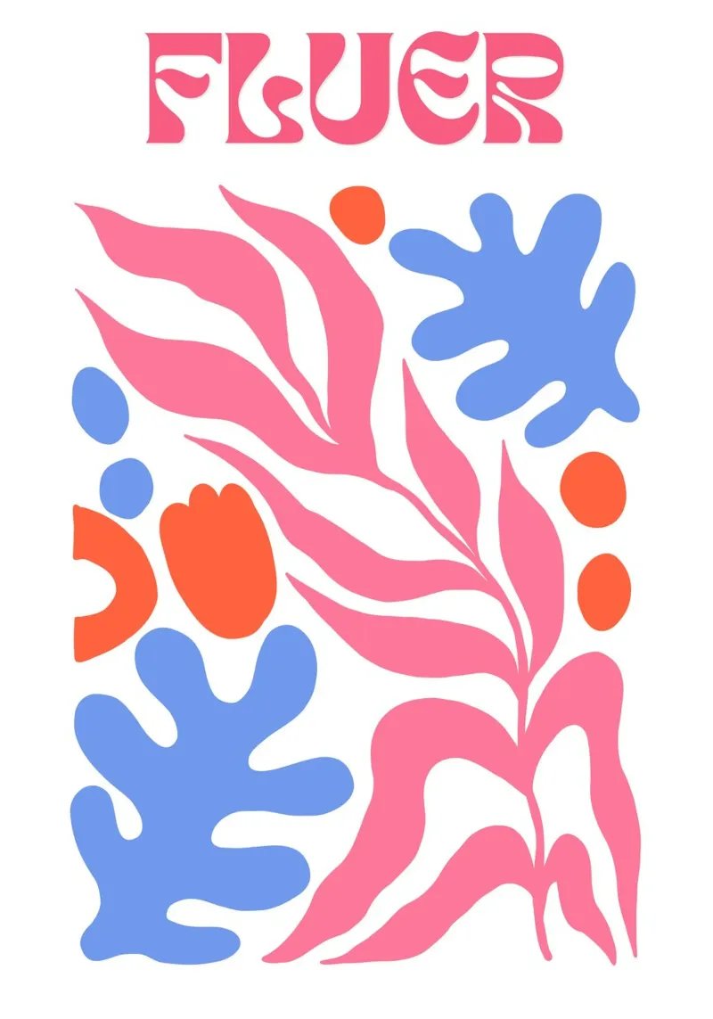 Fluer, Arte astratta floreale, Colori della dopamina poster con telaio in legno da pdigitalprints