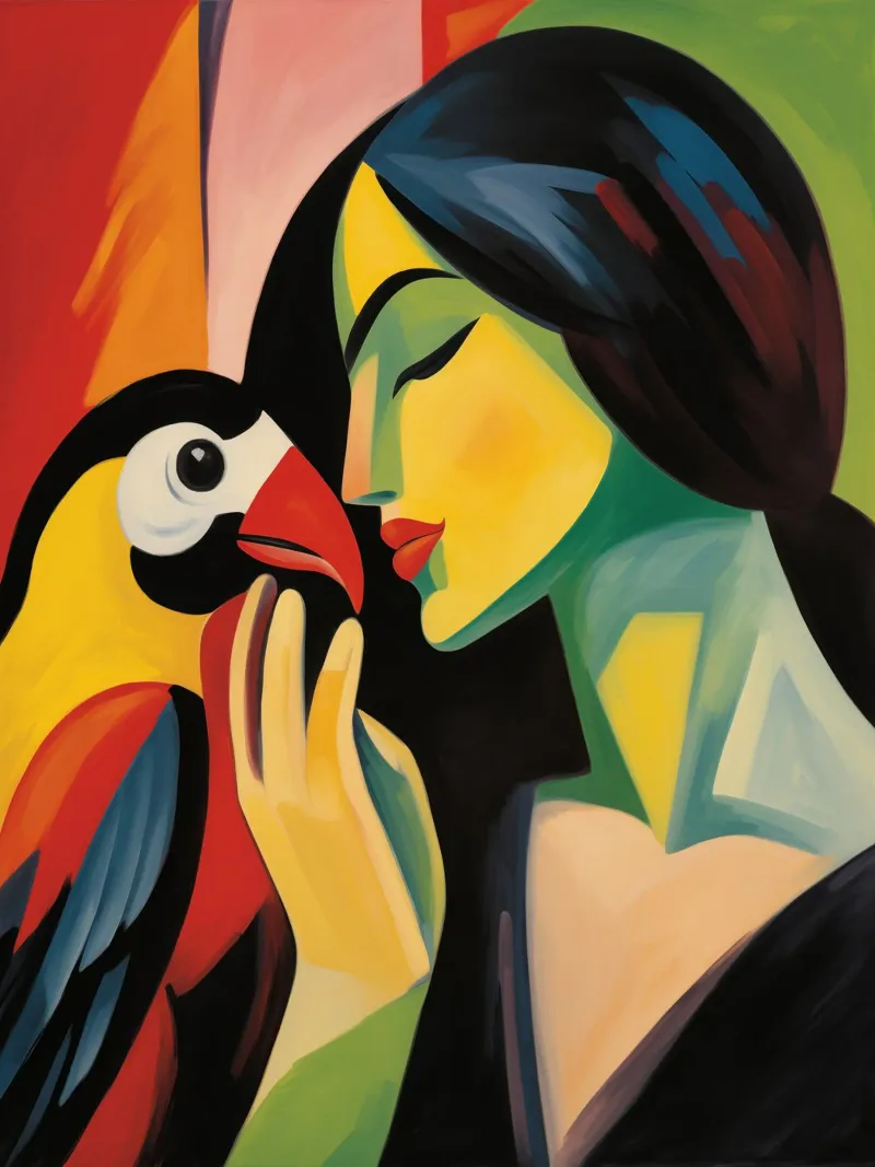 Donna con uccello | Pittura espressionista carta hahnemühle da Autofocus