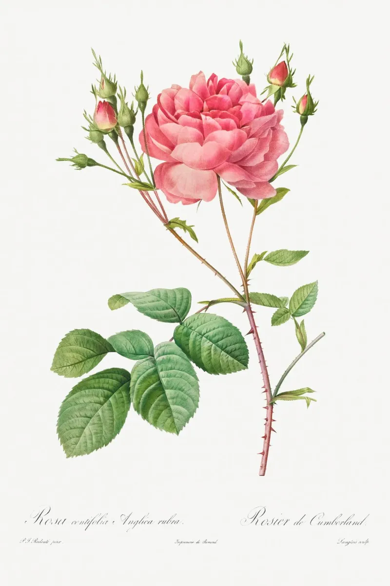 Rosa Centifolia Anglica Rubra (1817-1824) di Pierre-Joseph R pellicola backlit da Vintage Botanical Prints