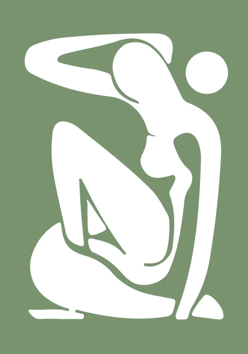 Henri Matisse, Femme découpée Art abstrait, Vert sauge poster avec cadre en aluminium de pdigitalprints