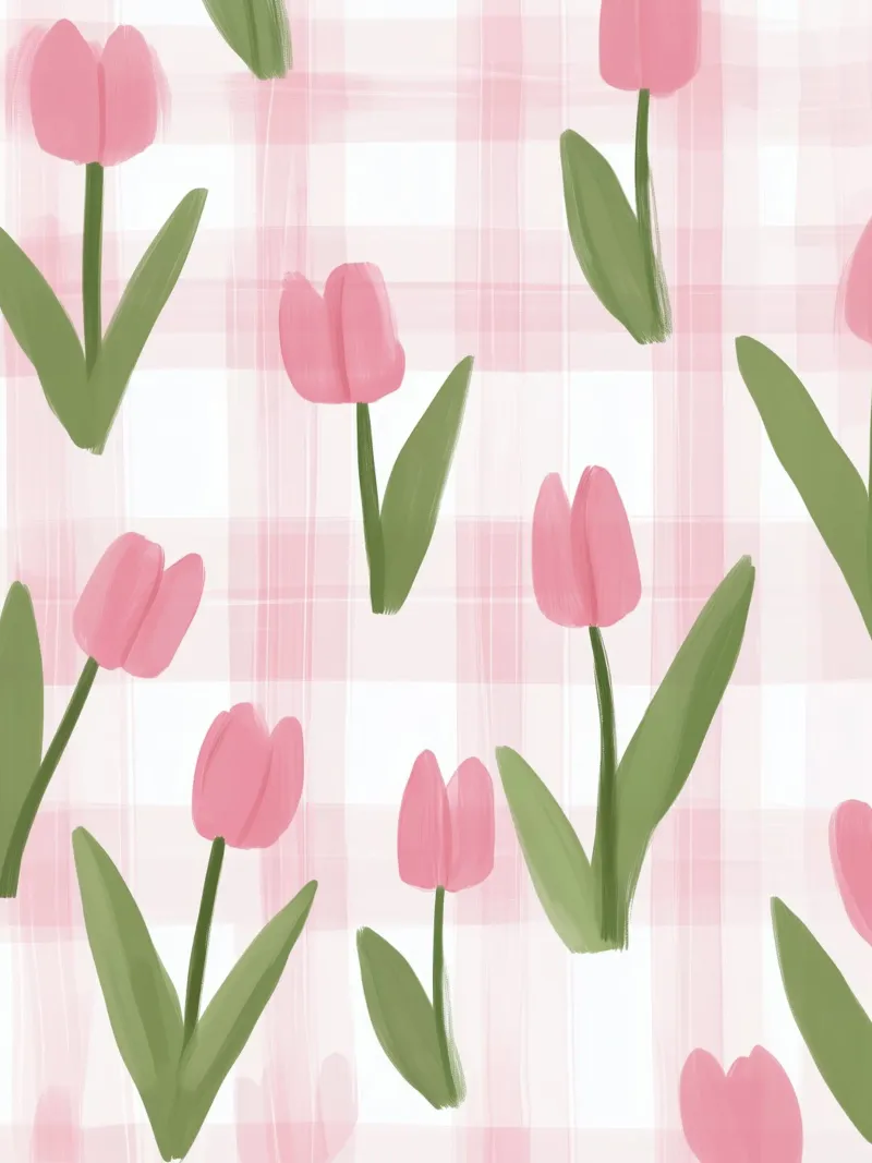 The Pink Tulips Bloom | Tulip pattern with check canvas by Autofocus