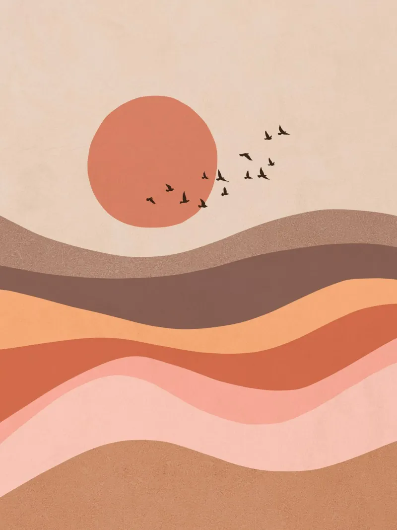 Uccello stormo su alba Paesaggio - Mousse di moka carta hahnemühle da Dominique Vari
